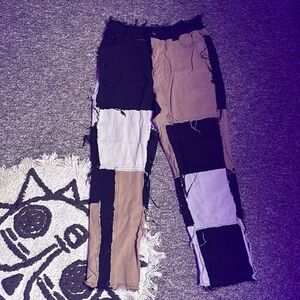 Patchwork Pants in Black, Tan, and White